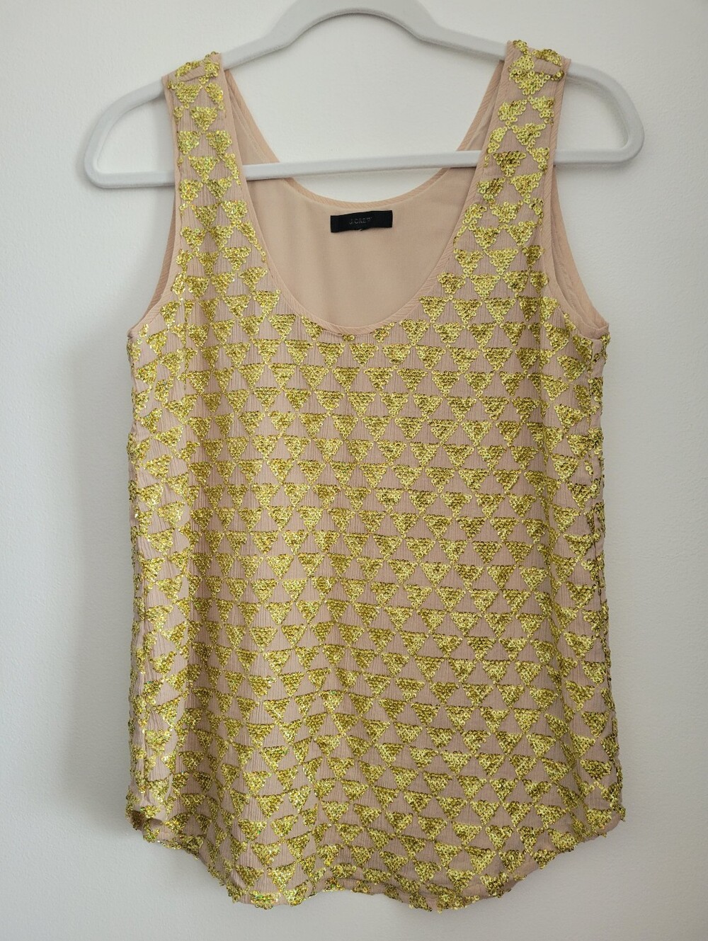 JCrew Sequin Tank Top Blouse Gold Geometric Sparkle Indian Cotton